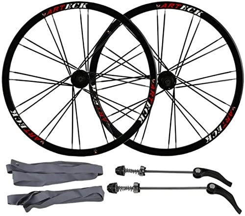 Mountain Bike Wheel : Amdieu Wheelset 26in Cycling Wheels, Aluminum Alloy Flat Spokes 24 Holes Disc Brake Quick Release Mountain Bike Wheels 7 / 8 / 9 / 10 speed road Wheel (Color : Black, Size : 26inch)