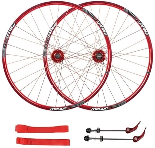Mountain Bike Wheel : Amdieu Wheelset 26In Mountain Bike, Aluminum Alloy Double Wall MTB Bicycle Quick Release Sealed Bearing 24 Hole Disc Brake 7 8 9 10 Speed road Wheel (Color : Red, Size : 26inch)
