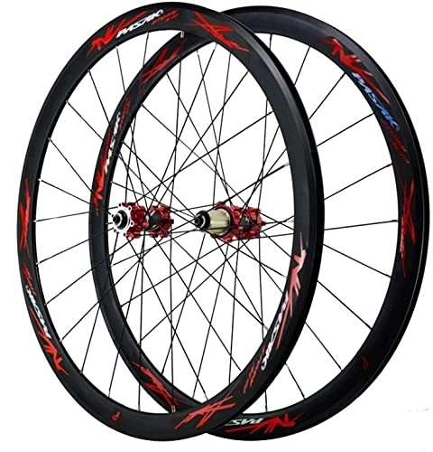 Mountain Bike Wheel : Amdieu Wheelset 700C Bike Wheels, Disc Brake Double Wall MTB Rim 24 Holes V / C Brake 7 / 8 / 9 / 10 / 11 / 12 Speed Flywheel Off-Road Disc Brake Wheels road Wheel (Color : Red)