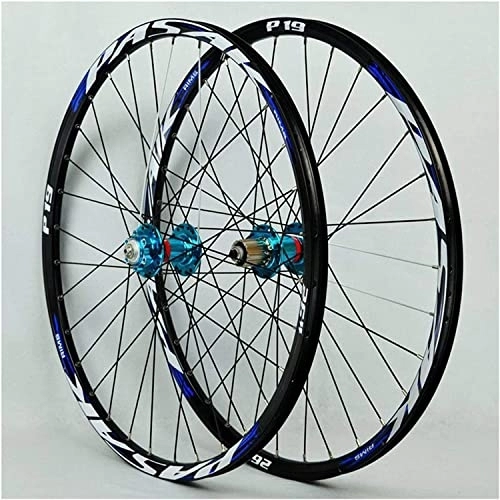 Mountain Bike Wheel : Amdieu Wheelset Mountain Bike Wheelset 26 27.5 29 In, 32H Double Wall MTB Wheelsets Rim with QR Disc Brake 7 / 8 / 9 / 10 / 11 Speed 4 Palin Bearing Hub road Wheel (Color : Blue, Size : 27.5inch)