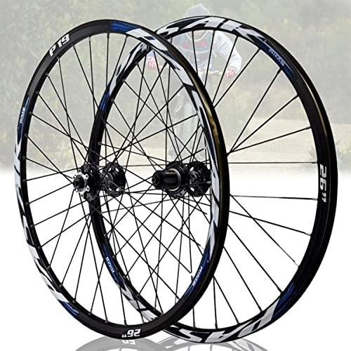 Mountain Bike Wheel : Asiacreate Cycle Wheel 26 / 27.5 / 29" Double Wall Wheelset 32H Rim Mountain Bike Quick Release Wheel Sealed Bearing Disc Brake 7-12 Speed Cassette (Color : Blue, Size : 26in)