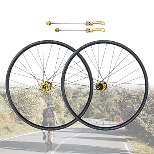 Mountain Bike Wheel : Asiacreate Mountain Bike Wheel 26 / 27.5 / 29" MTB Wheelset Disc Brake Quick Release Wheels 32H Sealed Bearing Hub Front+Rear Wheel For 8 / 9 / 10 / 11 Speed Cassette (Color : Gold, Size : 27.5'')