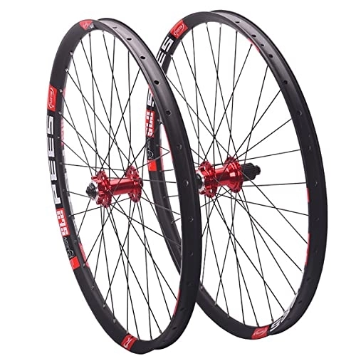 Mountain Bike Wheel : Asiacreate MTB Wheelset 26 / 27.5 / 29 Inch Quick Release Bicycle Wheel 32H Rim Sealed Bearing Hub Mountain Bike Front & Rear Wheel For 7-12 Speed Cassette (Color : Red, Size : 27.5'')