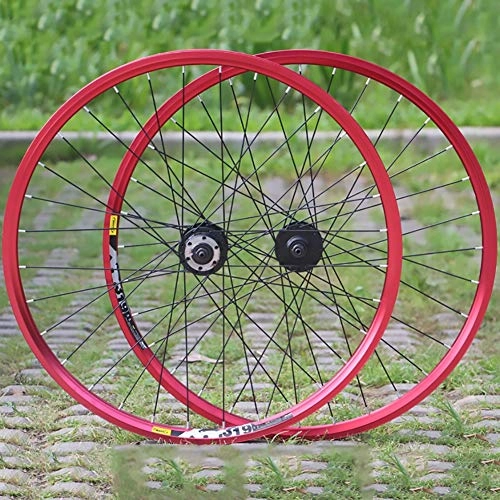Mountain Bike Wheel : ASUD Bicycle Wheelset, 26 inch Silver Rear Mountain Bike Wheel 32 / 36 hole color mountain bike rotary disc brake wheel set With PVC tire pad, Red
