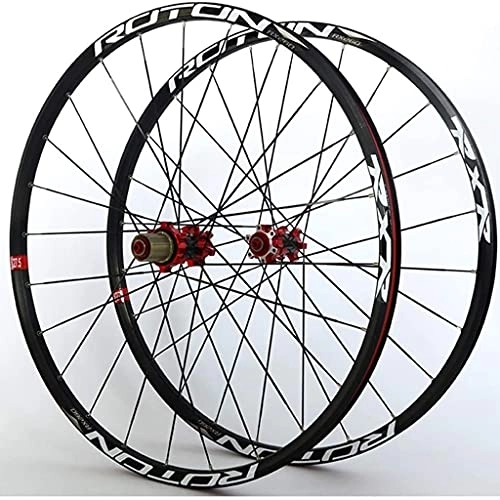Mountain Bike Wheel : Auoiuoy MTB Wheel Set Bicycle Front Rear Wheel 26 / 27.5 / 29" Double Wall Alloy Rims Carbon Hubs 24H QR Disc Brake NBK Sealed Bearing For 7-11 Speed Cassette Wheel, Red-27.5inch