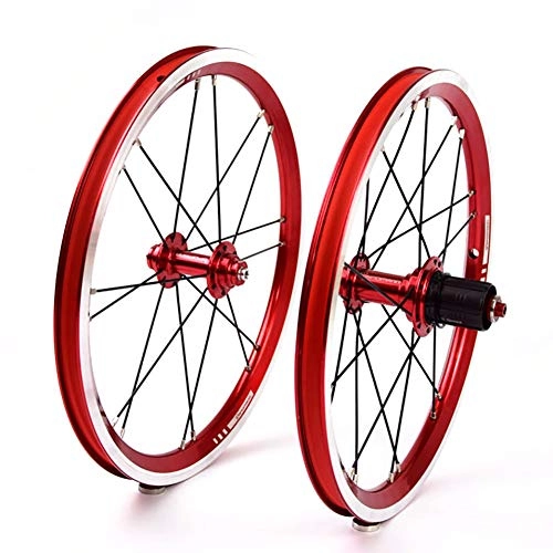 Mountain Bike Wheel : Bicycle wheel set Highway 9-tooth 14-inch single-speed hub Ultra-Light Aluminum Alloy Road Bike Wheels, Red