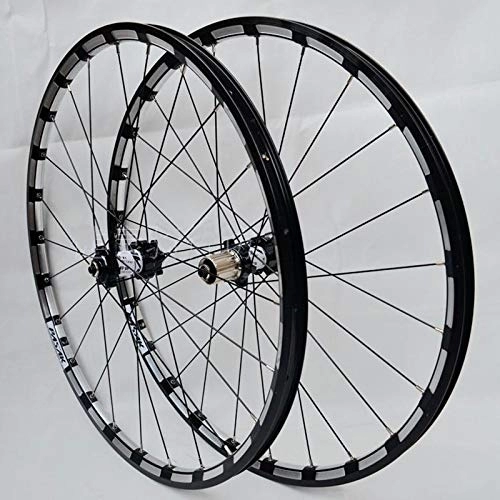 Mountain Bike Wheel : Bicycle Wheelset 26 27.5 In Mountain Bike Wheel Double Layer Alloy Rim 4 Bearing 7-11 Speed Cassette Hub Disc Brake Quick Release (Color : Black Carbon silver Hub, Size : 27.5inch)