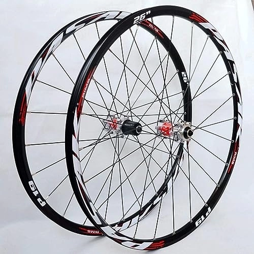 Mountain Bike Wheel : Bicycle Wheelset 26 / 27.5 Inch Mountain Bike Wheels Double Wall Rims Box Hubs Sealed Bearings Disc Brakes 7-11 Speed (Color : A-red, Size : 27.5)