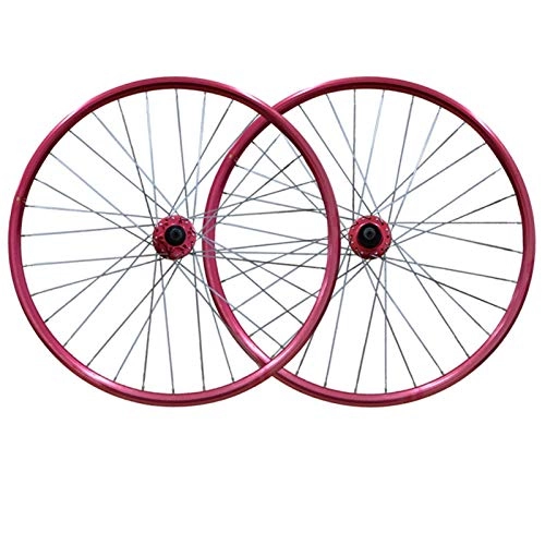 Mountain Bike Wheel : Bicycle Wheelset 26 Inch Bike Front + Rear Wheel Set MTB Double Wall Alloy Rim Discbrake Quick Release 32 Hole For 7-8-9 Speed (Red)