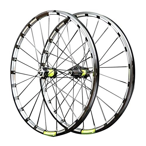 Mountain Bike Wheel : Bicycle Wheelset Bike Wheels, Aluminum Alloy Hub Straight Pull Quick Release 7 / 8 / 9 / 10 / 11 / 12 Speed Card Flying Mountain Bike Cycling Wheels (Color : Blue green, Size : 27.5in)