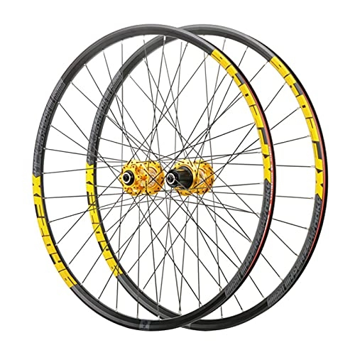 Mountain Bike Wheel : Bicycle Wheelset for Mountain Bike Double Wall Alloy Rim Disc Brake 7-11 Speed Card Hub Sealed Bearing, Yellow_26 Inch