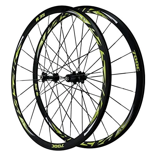 Mountain Bike Wheel : Bicycle Wheelset, Front 20 Holes / rear 24 Holes Quick Release Double-decker Mountain Bike Rim Cycling Wheels 700C Outdoor (Color : Green)