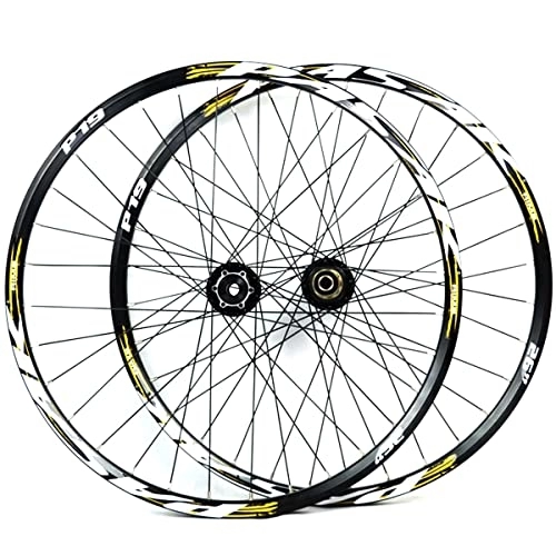 Mountain Bike Wheel : Bicycle Wheelset Mountain Bike Wheelsets 26" 27.5 Inch 29er Disc Brake Aluminum Alloy Bike Wheel Set Quick Release For 7 8 9 10 11 Speed (Color : Yellow, Size : 29 INCH)