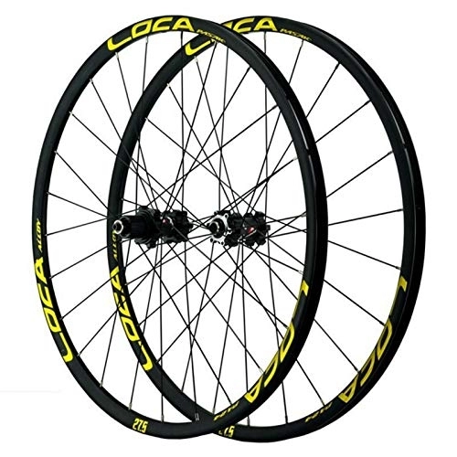 Mountain Bike Wheel : Bicycle Wheelset, Mountain Cycling Wheels Disc Brake 24 Holes Aluminum Alloy Quick Release Small Spline 12 Speed (Color : Yellow)