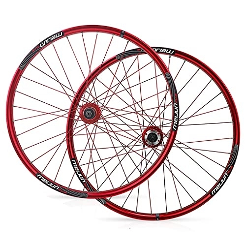 Mountain Bike Wheel : Bicycle Wheelset MTB Mountain Bike Wheel 26inch Disc Brake Quick Release Aluminum Alloy Rim Supports 1.35-2.35 Tires (Color : Red)