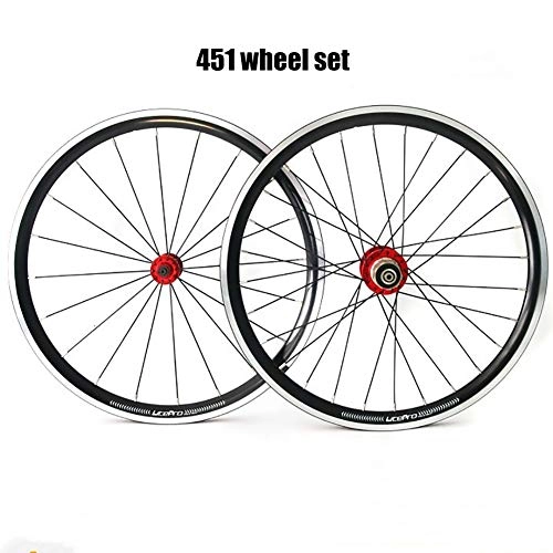 Mountain Bike Wheel : Bicycle Wheelset, Silver Alloy Speed Freewheel Hub Quick Release 20 inch 451 wheel set 20 inch folding wheel set V brake wheel set