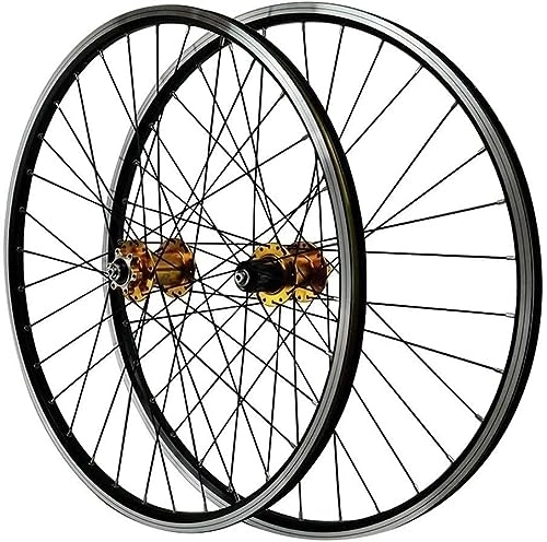 Mountain Bike Wheel : Bicycle Wheelset With 26 Inch Double Layer Alloy Wheels, Mountain Bike Wheel Sealing Bearings, 7-11 Speed Box Hub (Color : Yellow)