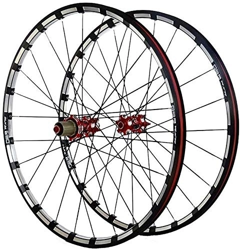 Mountain Bike Wheel : Bike Wheel Bicycle Wheel Bike Wheel 26 / 27.5 Inch Bicycle Wheelset MTB Double Wall Alloy Rim Milling Trilateral Carbon Hub Disc Brake Front And Rear (Color : Red hub, Size : 27.5in)