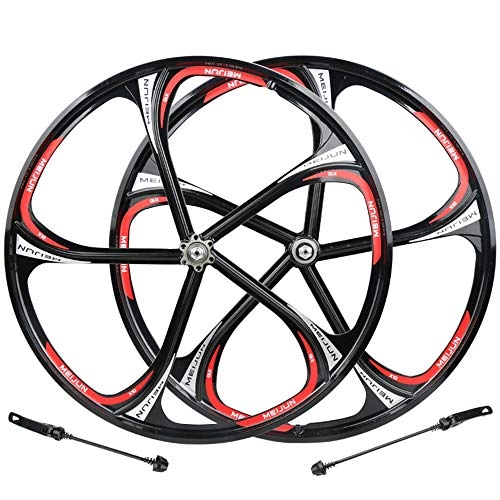 Mountain Bike Wheel : Bike Wheel set Six Hole Bearing Hub Disc Magnesium Aluminum Alloy Wheels Rims MTB 26C, Black