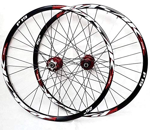 Mountain Bike Wheel : Bike Wheel Tyres Spokes Rim Mountain Bike Wheelset, 26 / 27.5 / 29 Inch Bicycle Wheel Red (Front + Rear) Double Walled Aluminum Alloy MTB Rim Fast Release Disc Brake 32H 7-11 Speed
