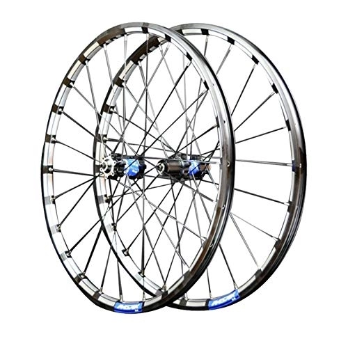 Mountain Bike Wheel : Bike Wheels, Aluminum Alloy Hub Straight Pull Quick Release 7 / 8 / 9 / 10 / 11 / 12 Speed Card Flying Mountain Bike Cycling Wheels (Color : Black blue, Size : 26inch)