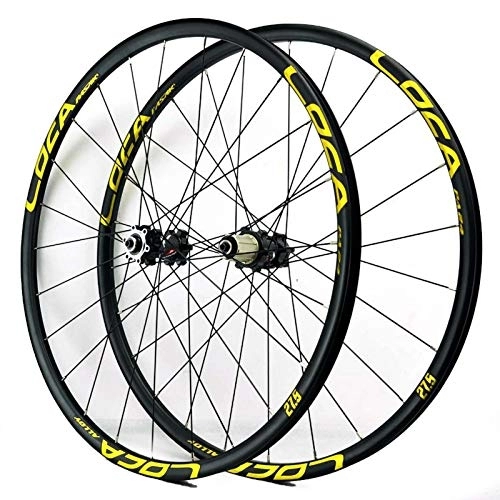 Mountain Bike Wheel : Bike Wheelset, 26 / 27.5 / 27.5 Inch MTB Double Wall Cycling Wheels Quick Release Disc Brake 24 Holes Rim Compatible 8 / 9 / 10 / 11 / 12 Speed, yellow(27.5)