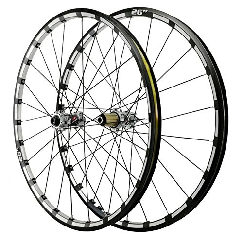 Mountain Bike Wheel : Bike Wheelset, Mountain Bike Barrel Axle Wheel Set 24 Holes Straight Pull 4 Bearing Disc Brake Wheel 26in Cycle Wheel (Color : Titanium, Size : 26inch)