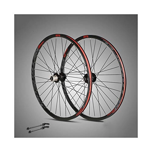 Mountain Bike Wheel : BIKERISK MTB Bicycle Aluminum Double-Layer Bicycle Ring Four Palin 32 Hole Round Spokes 27.5" Mountain Wheel Group Off-Road Riding Support 8-9-10-11 Speed Card Flywheel, Red