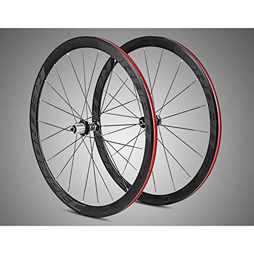 Mountain Bike Wheel : BIKERISK Road bike wheel set 700C, C6.0 ultra-light aluminum four-bearing flat spokes racing 40 knife rims with reflective logo, Black