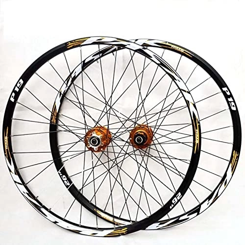 Mountain Bike Wheel : BNDDUP 26" 27.5" 29" MTB 7-11 Speed Cassette Front and Rear Mountain Bike Wheel Double Wall Rim Bicycle Wheel Double Walled Aluminum Alloy MTB Disc Brake(Color:Golden, Size:29in)