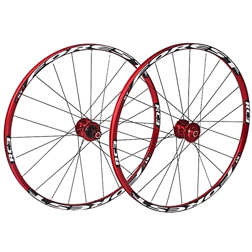 Mountain Bike Wheel : BYCDD Mountain Bike Wheelset, MTB Wheelset, Quick Release Front Rear Wheels Bike Wheels, Fit 7-11 Speed Cassette Bicycle Wheelset, Red_26 Inch