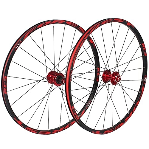 Mountain Bike Wheel : BYCDD Mountain Bike Wheelset, Quick Release Front Rear Wheels MTB Wheelset, Fit 7-11 Speed Cassette Bicycle Wheelset, Red_26 Inch