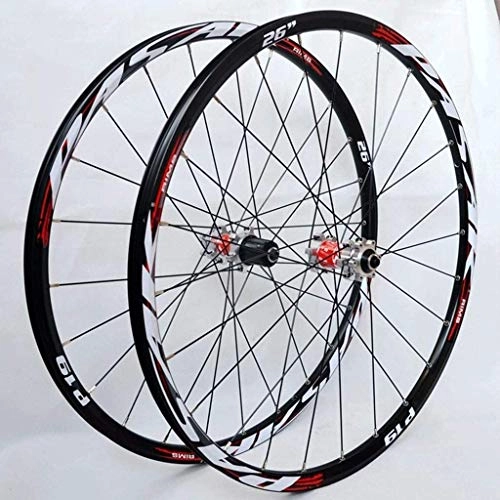 Mountain Bike Wheel : BZLLW Bike Wheel, MTB Bike Wheel Set 26 / 27.5Inch Mountain Bike Wheels Double Wall Rims Cassette Hub Sealed Bearing Disc Brake QR 7-11 Speed (Color : A-Red, Size : 27.5)