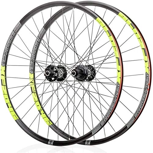 Mountain Bike Wheel : CAISYE 26 / 27.5 / 29 Inch Bicycle Wheel (Front + Rear), Mountain Bike Wheelset Double Walled Aluminum Alloy MTB Rim Fast Release Disc Brake 32H 7-11 Speed Cassette, Green, 27.5in