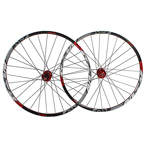 Mountain Bike Wheel : CAREXY Mountain Bike Wheelset, MTB Aluminum Alloy Rim (Front + Rear) Bicycle Wheel Set 28H QR / THR Disc Brake 7-11 Speed Cassette Cycling Parts Replacement, Red