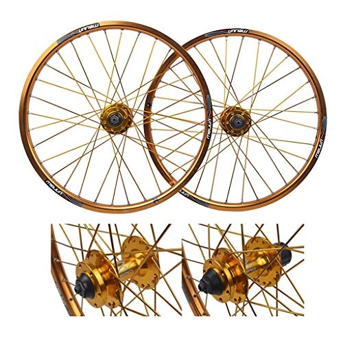 Mountain Bike Wheel : CHICTI 20inch Bicycle Wheelset, Double Wall MTB Rim Quick Release V-Brake Hybrid / Mountain Bike Hole Disc 7 8 9 10 Speed Outdoor (Color : Gold)