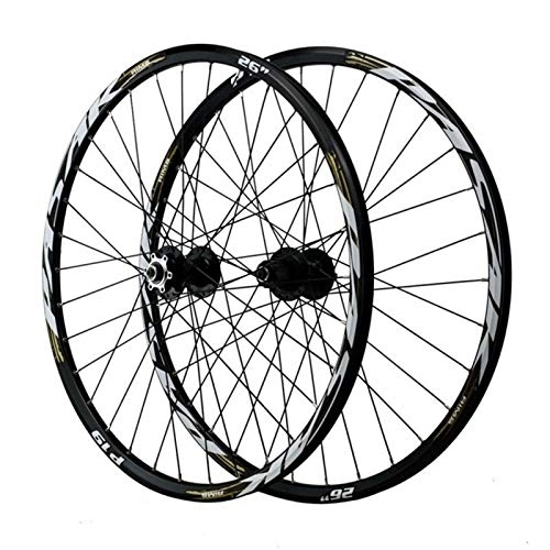 Mountain Bike Wheel : CHICTI 26 / 27.5 / 29 Inch Mountain Bike Wheel Set, Cycling Wheels Aluminum Alloy 32 Holes Six Nail Disc Brake 12 Speed Outdoor (Color : Black gold, Size : 29in)