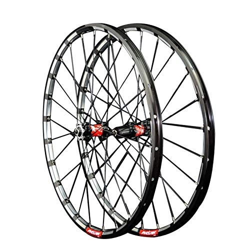 Mountain Bike Wheel : CHICTI 26 / 27.5inch Bike Wheelset, Quick Release 24-hole Straight Pull 4 Bearing Disc Brake Wheel MTB Rim Cycling Wheels Outdoor (Color : Black red, Size : 26in)