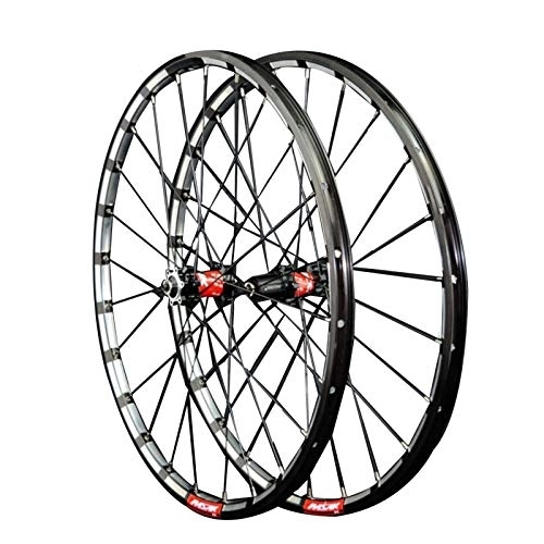 Mountain Bike Wheel : CHICTI 26 / 27.5inch Bike Wheelset, Quick Release 24-hole Straight Pull 4 Bearing Disc Brake Wheel MTB Rim Cycling Wheels Outdoor (Color : Black red, Size : 27.5in)