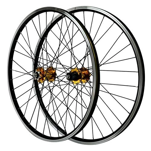 Mountain Bike Wheel : CHICTI 26'' Bike Wheels, Mountain Bike Disc Brake Hub Quick Release Wheels Double-layer Aluminum Alloy Rim V Brake Outdoor (Color : Yellow)