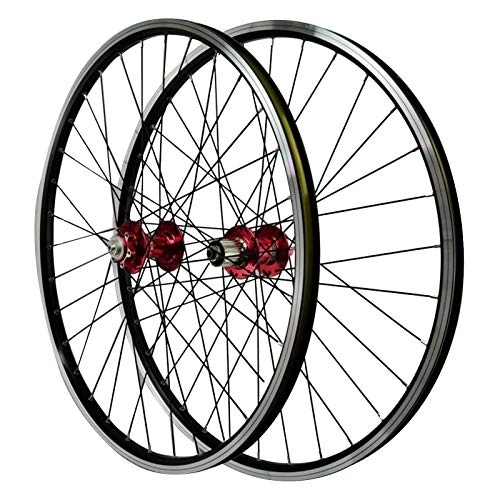 Mountain Bike Wheel : CHICTI 26'' Mountain Bike Bike Wheels, Double Wall Aluminum Alloy Rim Front 2 Rear 4 Bearing Hub Disc V Brake Outdoor (Color : Red)