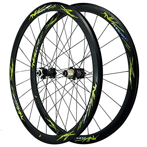 Mountain Bike Wheel : CHICTI 29'' Bike Wheels, Double Wall MTB Rim 24 Holes Disc Brake V Brake 7-12 Speed Flywheel Cycling Wheels 700C Outdoor (Color : Green)