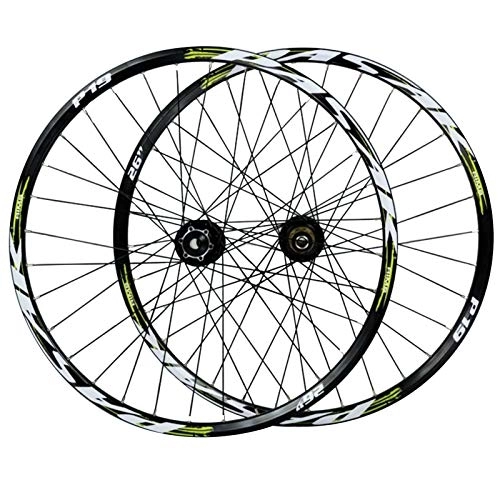 Mountain Bike Wheel : CHICTI 29-inch Bike Wheels, Double Wall Disc Brakes 7-11 Speed Mountain Bicycle Wheel Set 15 / 12MM Barrel Shaft Outdoor (Color : Green, Size : 29in / 15mmaxis)