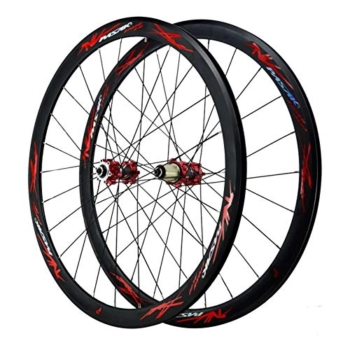 Mountain Bike Wheel : CHICTI 700C Bike Wheels, Disc Brake Double Wall MTB Rim 24 Holes V / C Brake 7 / 8 / 9 / 10 / 11 / 12 Speed Flywheel Outdoor (Color : Red)