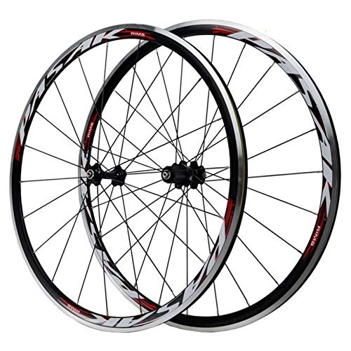 Mountain Bike Wheel : CHICTI 700C Bike Wheelset, Road Wheel Aluminum Alloy For Bearing Bicycle Wheel 7 / 8 / 9 / 10 / 11 Speed C Brake V Brake Mountain Bike Outdoor (Color : Black red)