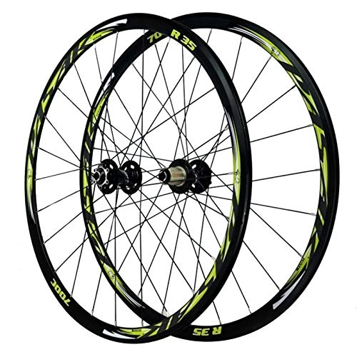 Mountain Bike Wheel : CHICTI 700C Cycling Wheels, Double-layer Aluminum Alloy Rim V Brake / disc Brake Off-road Mountain Bike Rear Wheel Outdoor (Color : Green)