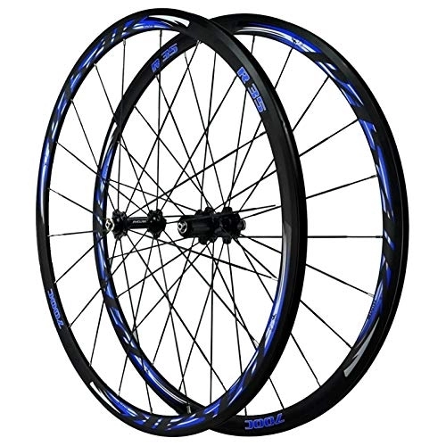Mountain Bike Wheel : CHICTI Bicycle Wheelset, Front 20 Holes / rear 24 Holes Quick Release Double-decker Mountain Bike Rim Cycling Wheels 700C Outdoor (Color : Blue)