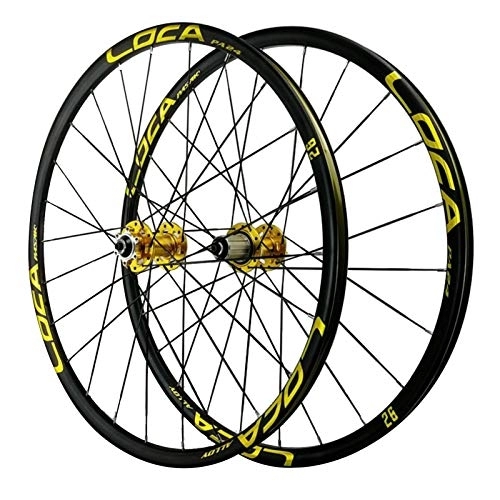 Mountain Bike Wheel : CHICTI Bike Wheels, 26 / 27.5'' Mountain Bike Quick Release Wheel Set 24 Holes Aluminum Alloy Disc Brake Wheel Outdoor (Color : Yellow, Size : 27.5in)