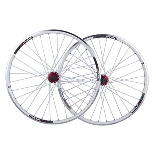 Mountain Bike Wheel : CHICTI Bike Wheelset 26, Double Wall MTB Mountain Bike Sealed Bearings Hub V-Brake Hybrid / Disc Brake 9 / 10 / 11 Speed Outdoor (Color : White, Size : 26inch)