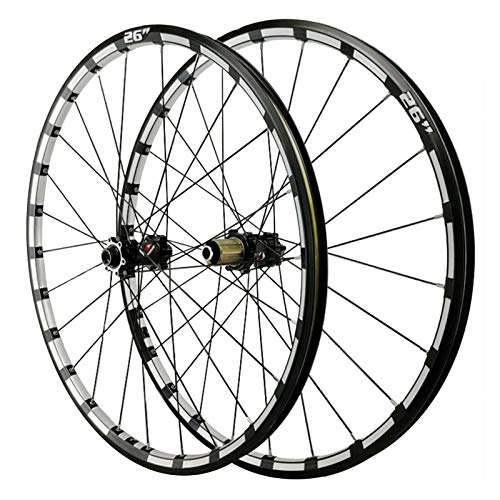 Mountain Bike Wheel : CHICTI Bike Wheelset, Mountain Bike Barrel Axle Wheel Set 24 Holes Straight Pull 4 Bearing Disc Brake Wheel 26in Cycle Wheel Outdoor (Color : Black, Size : 26in)